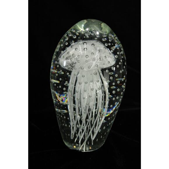 Clear Glass Paperweight Jellyfish Controlled Bubbles 5" Seaside Cottagecore Naut - Picture 3 of 10